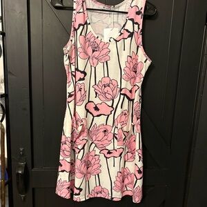 Pink Floral Scoop-Neck Mini Dress